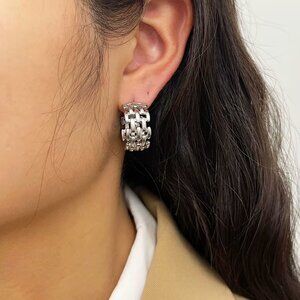 NEW~ Anthropologie Basket Weave Water Resistant Silver Hoop Earrings